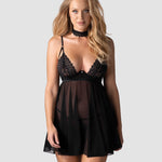The Donarella black lace babydoll and thong with underwired cups