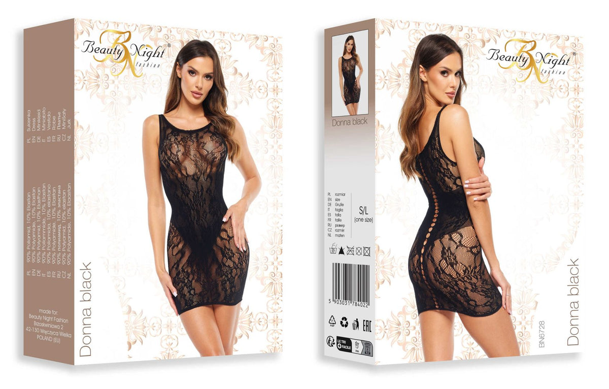 One more view of the Donna black floral minidress