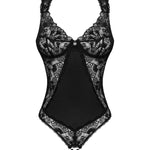 The Donna Dream black lace crotchless teddy, seen from a different angle