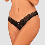 An additional view of the Donna Dream black lace crotchless thong