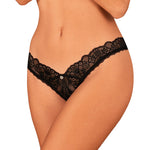 The Donna Dream black lace crotchless thong with a flexible elastic waist