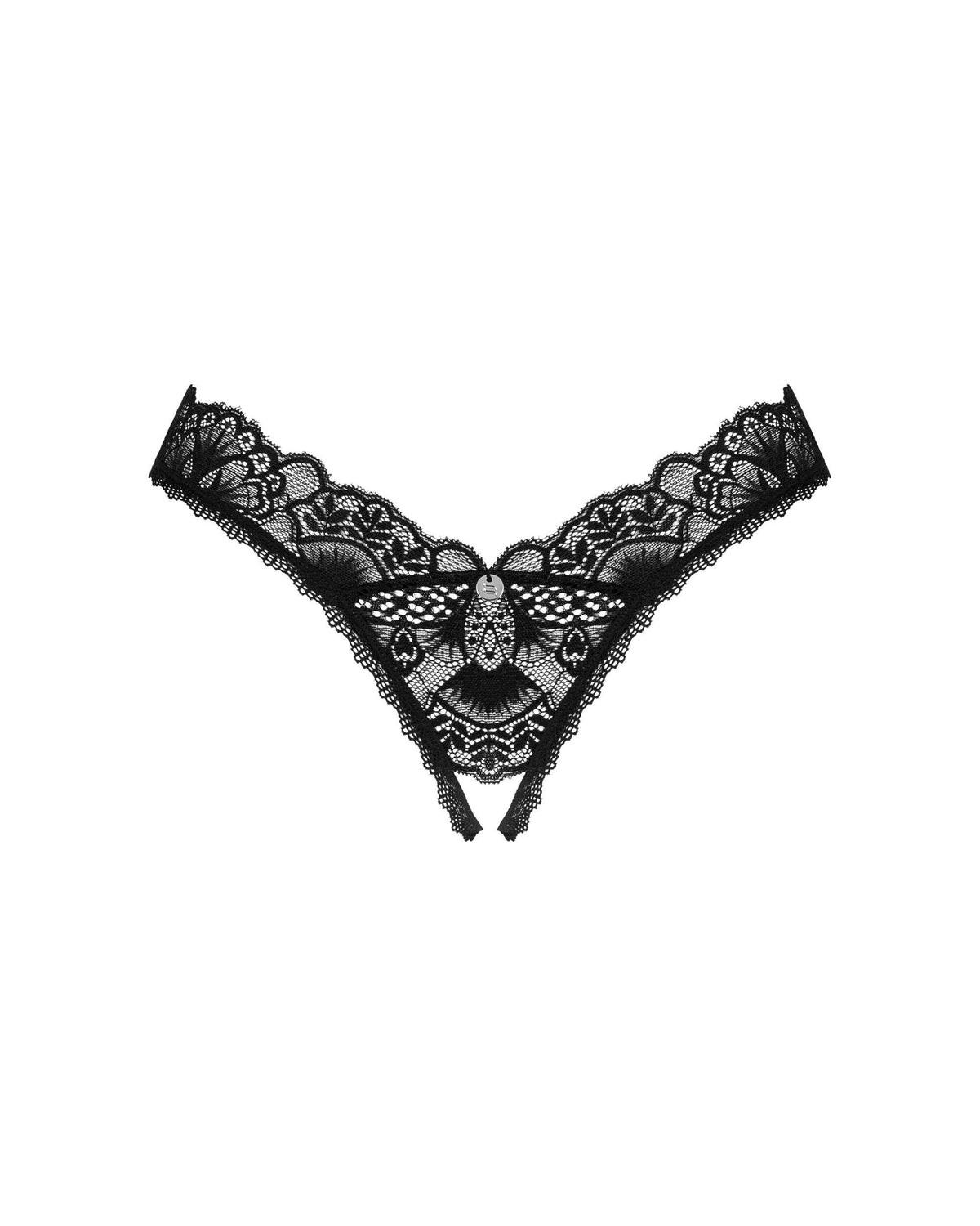The Donna Dream black lace crotchless thong in an additional gallery image