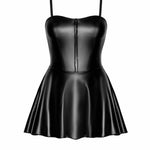 The Dreamer black wetlook corset mini dress, featuring a central front zipper