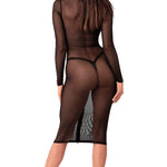 An additional view of the Ecstasy black transparent mesh midi dress