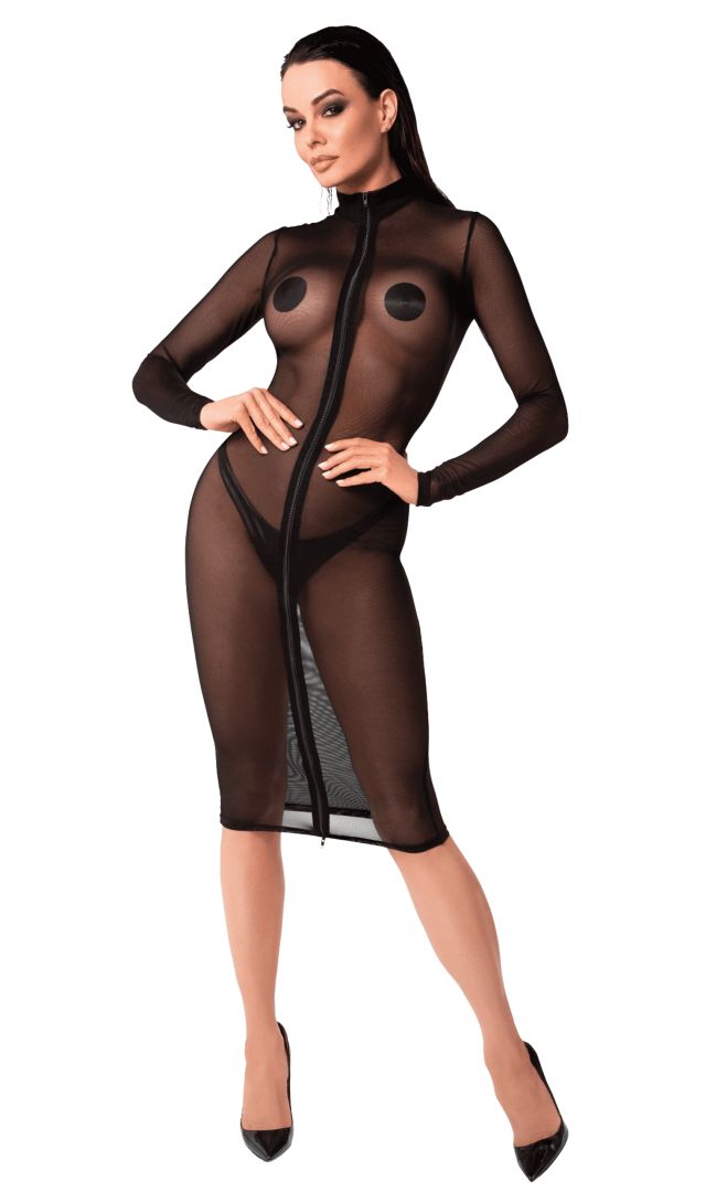 The Ecstasy black transparent mesh midi dress seen from another angle