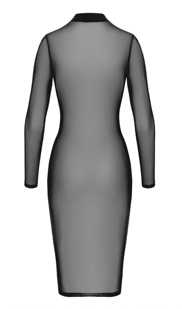 The Ecstasy black transparent mesh midi dress, seen from a different angle