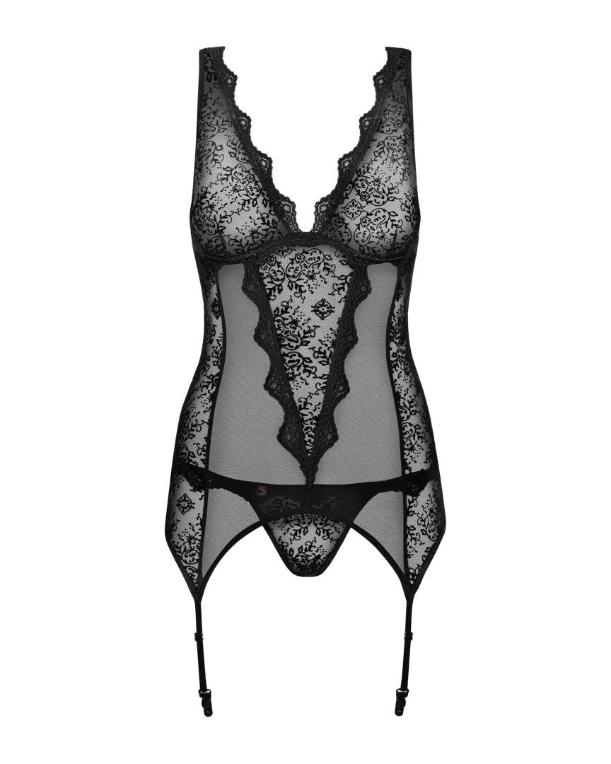 An additional view of the Emperita black floral corset