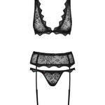 An additional view of the Emperita black lace garter set