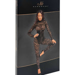 The Enigma black lace catsuit with a crotch zipper