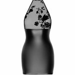 The Eros black flocked mesh and wetlook dress seen from another angle