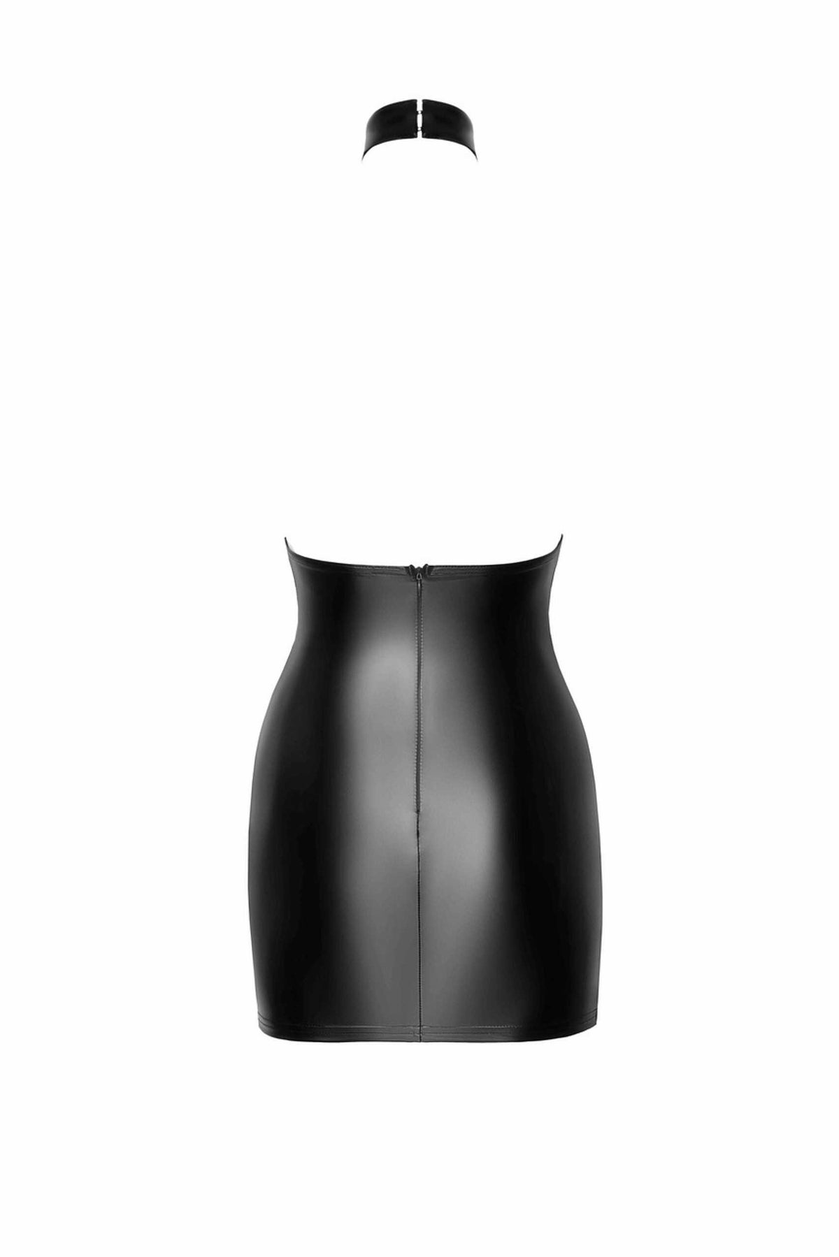 The Eros black flocked mesh and wetlook dress, featuring a floral flocked mesh top