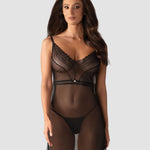 The Estiqua black long chemise with a jewelry pendant at the waist