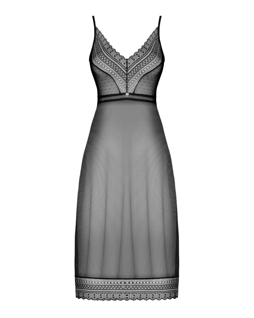 The Estiqua black long chemise, featuring an open back
