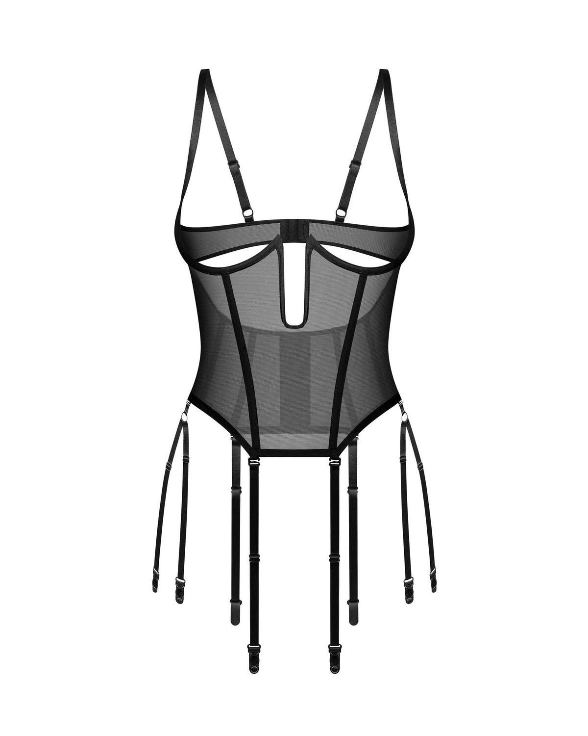 The Euphori black cupless corset, seen from a different angle
