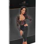 An additional view of the Euphoria black lace and wetlook midi dress
