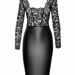 The Euphoria black lace and wetlook midi dress seen from another angle