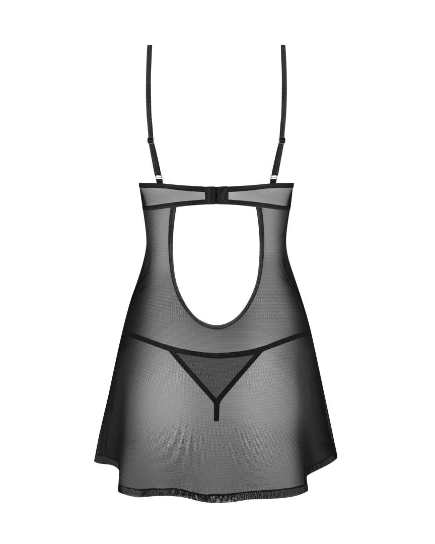 Euridia black mesh chemise and thong with contour underwired cups