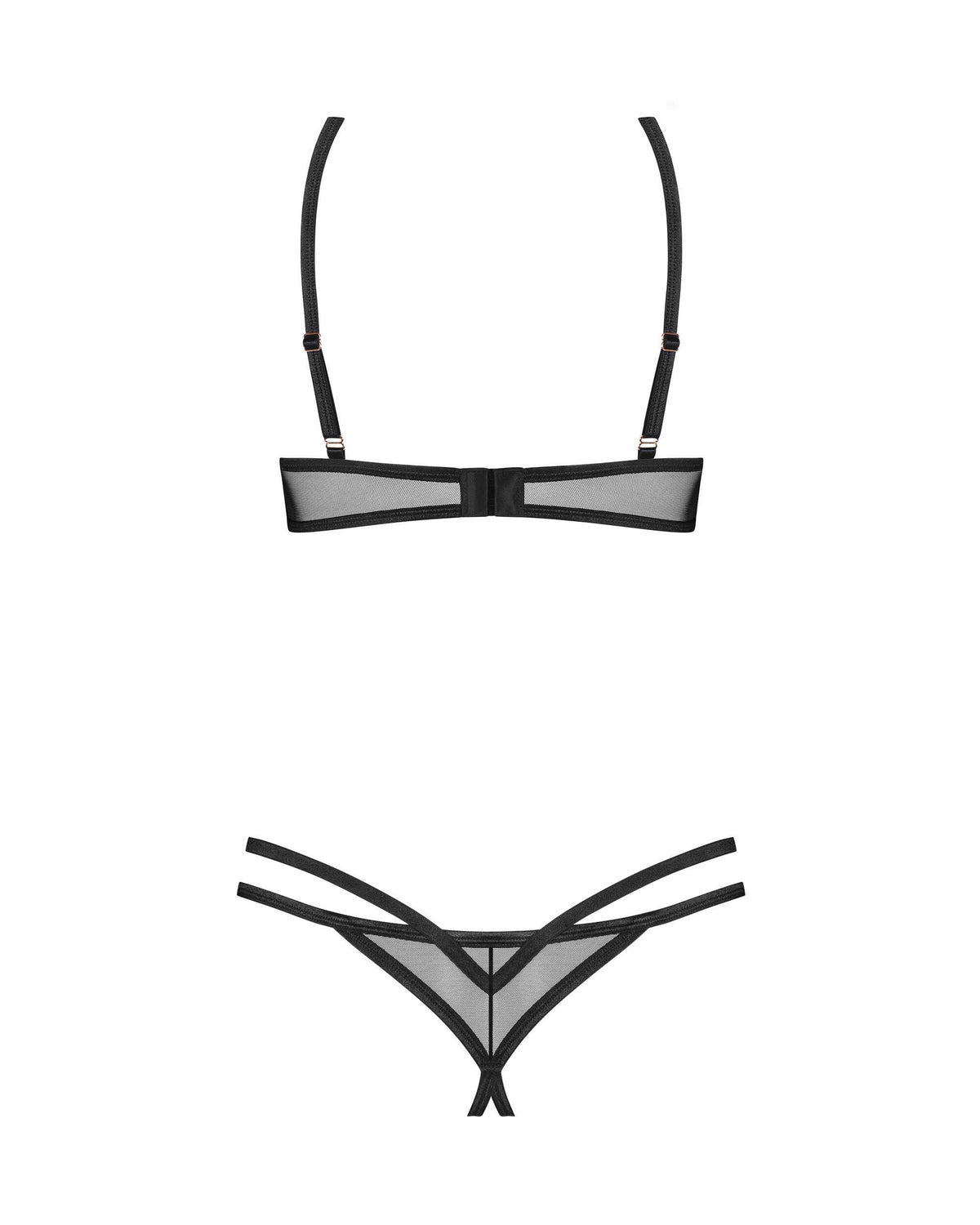 Euridia black open-cup bra set with rose-gold hardware
