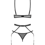 Euridia black three-piece lingerie set with an underwired contour cup bra