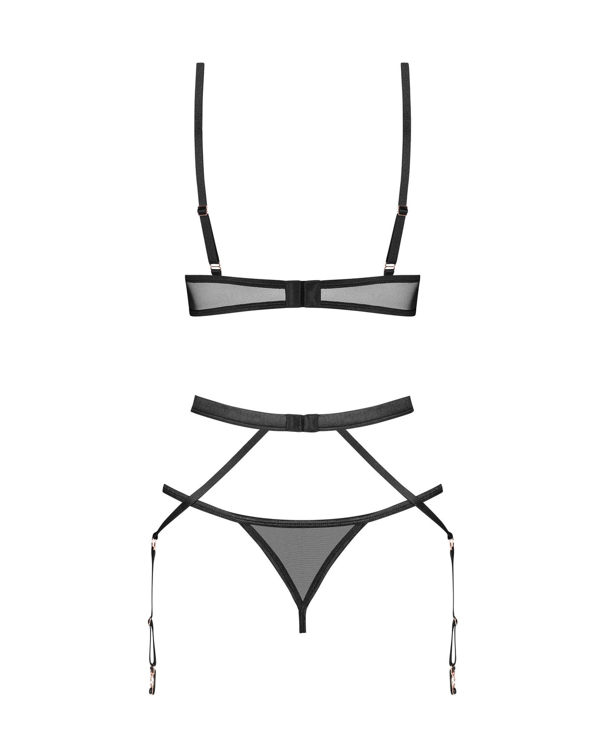 Euridia black three-piece lingerie set with an underwired contour cup bra