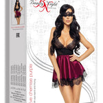 A further look at the Eve garnet satin and lace chemise set