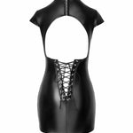 An additional view of the Fantasy black wetlook mini dress