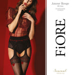 Amour Rouge black and red 20 denier oriental pattern tights with garter stocking effect by Fiore