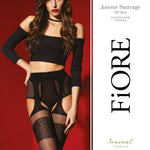 Amour Sauvage black 20 denier animal print tights with garter stocking effect by Fiore