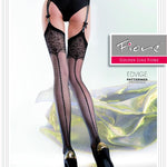 Edvige black and red opaque stockings with red trim and lace accents by Fiore