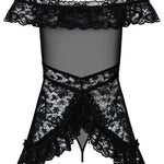 An additional view of the Flores black mesh and lace babydoll