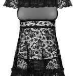 The Flores black mesh and lace babydoll, featuring delicate edging