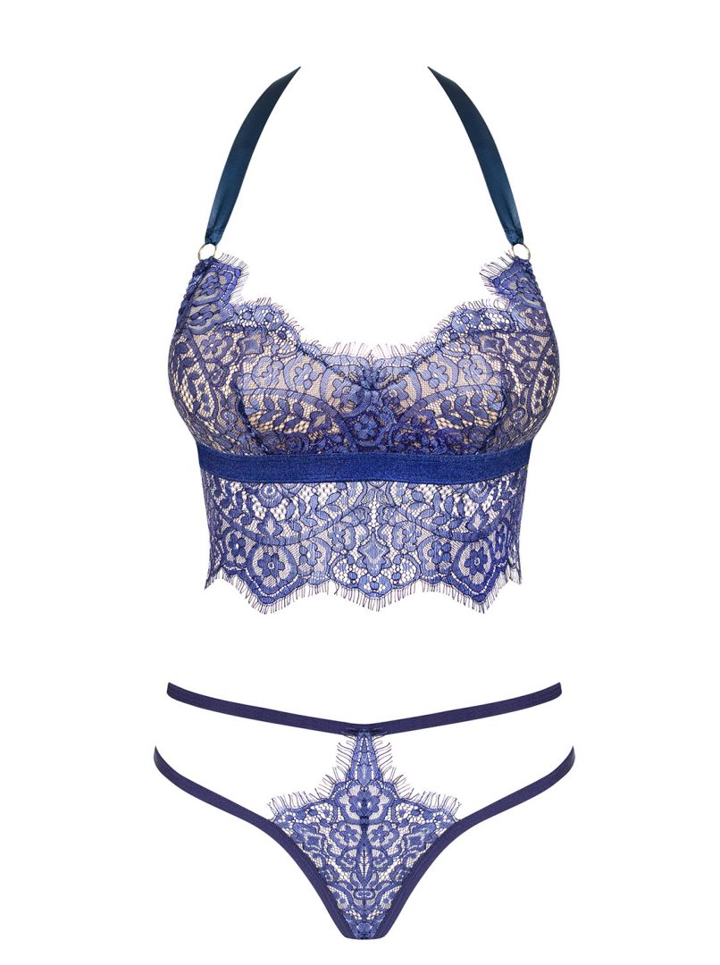 An additional view of the Flowlace blue lace bra and bottoms set