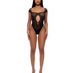 Plus size Cross Your Mind black seamless rhinestone teddy bodystocking with sweetheart neckline by Forplay