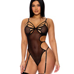 Feeling Butterflies black sheer mesh teddy with garters and butterfly cutouts by Forplay