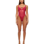 Layers To This pink layered mesh and knit teddy with front clasp panel by Forplay