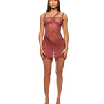 Patch of Petals mauve lace patchwork and sheer mesh chemise with thong by Forplay