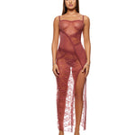 Patch of Petals mauve lace patchwork and sheer mesh nightgown with thong by Forplay