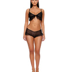 Private Party black foil dot mesh bralette and sheer boy short set by Forplay