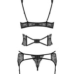 An additional view of the Frivolla black four-piece lace set