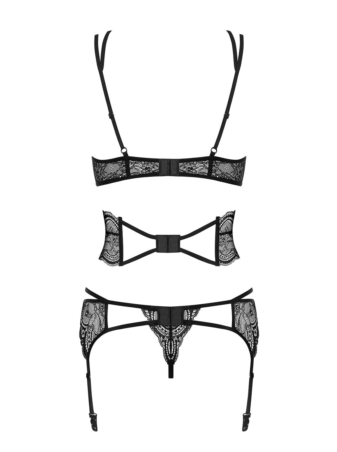 An additional view of the Frivolla black four-piece lace set