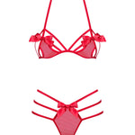 An additional view of the Giftella red halter bra and thong set