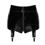 An additional view of the Glam black wetlook and vinyl shorts