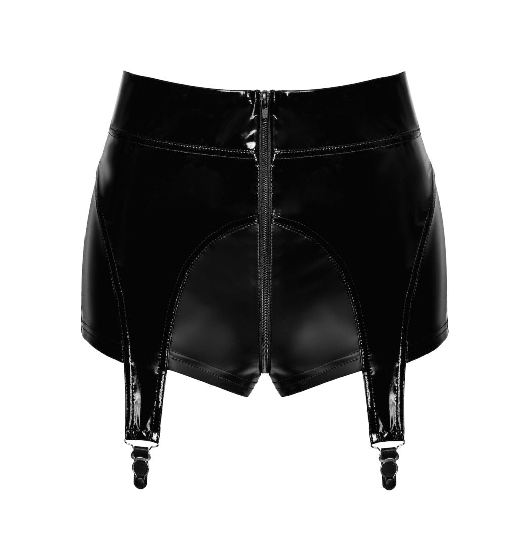 An additional view of the Glam black wetlook and vinyl shorts