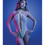 Supernatural white glow-in-the-dark plunge zipper teddy by Glow by Fantasy Lingerie
