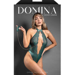 Another angle of the green lace teddy with detachable chain-link leash