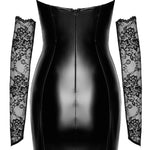 A further look at the Harmonia black lace and wetlook mini dress