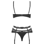 An additional view of the Heartina black lace garter set