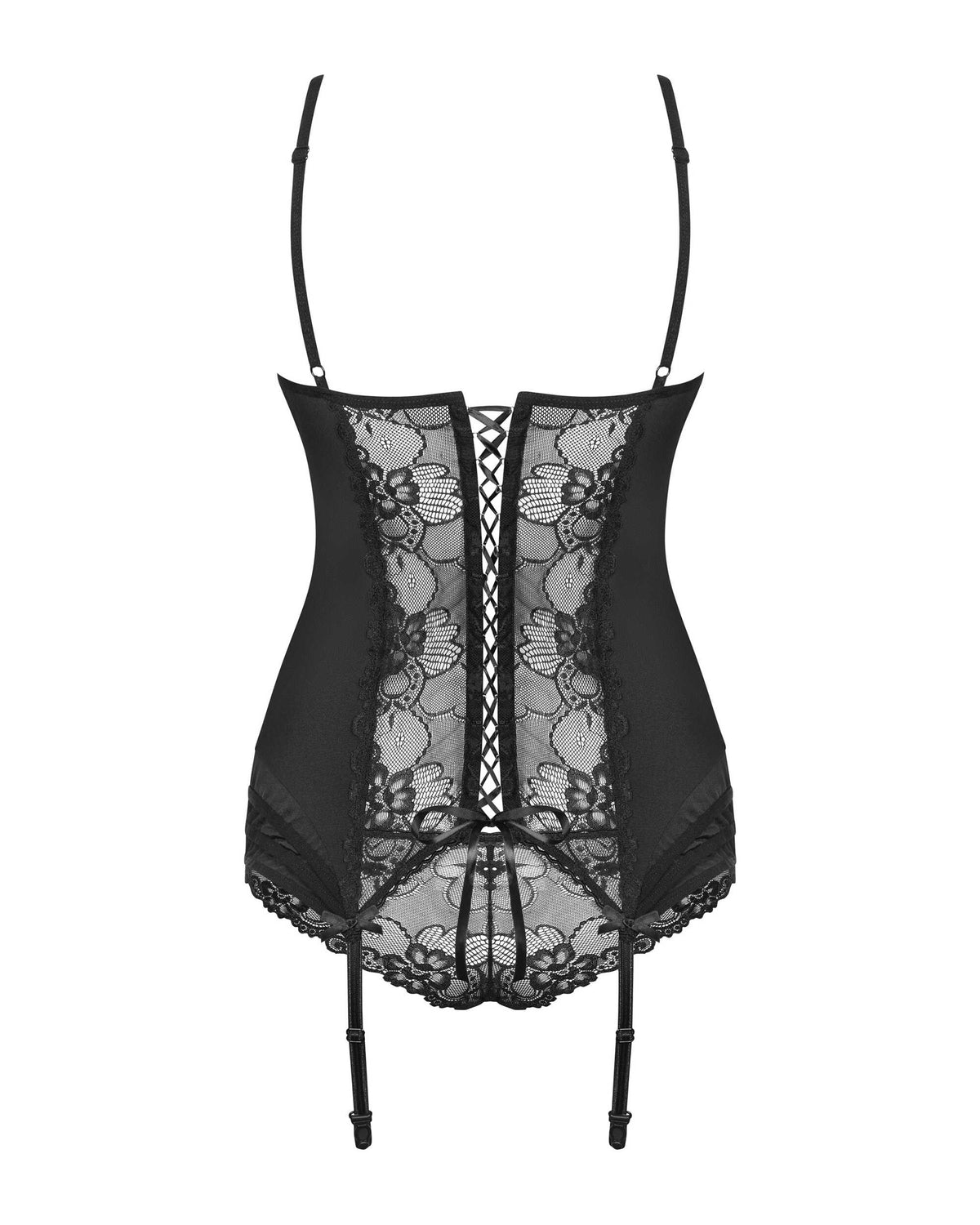 An additional view of the Heartina black mesh and lace corset