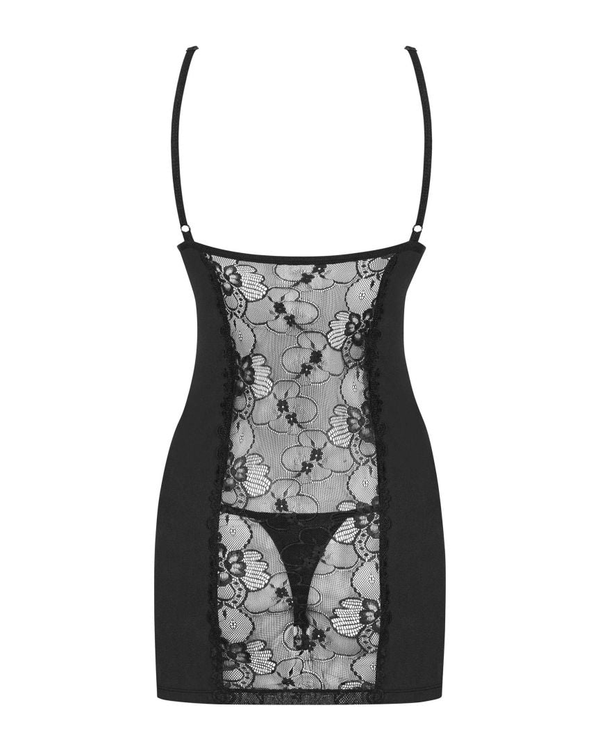 The Heartina black satin chemise seen from another angle
