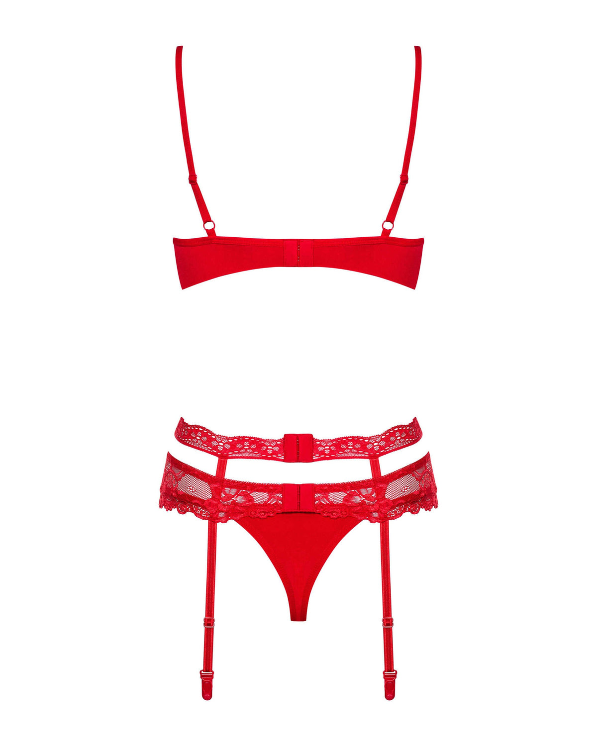 An additional view of the Heartina red floral lace set